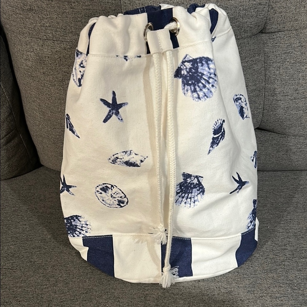 Nautical Blue and White Drawstring Bag